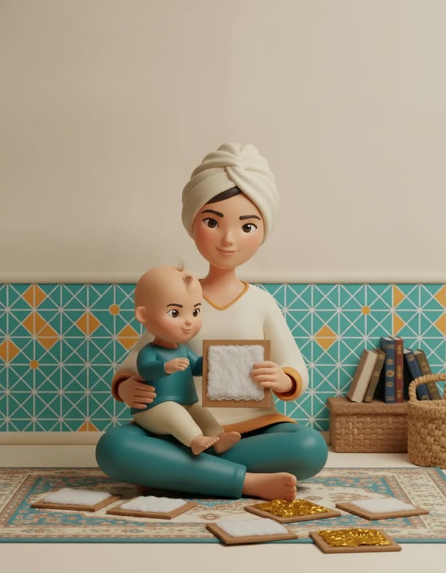 مرحلهی ۴ بازی کارتهای لمسی بافت: بگذارید خودش کارت را لمس و کاوش کند.