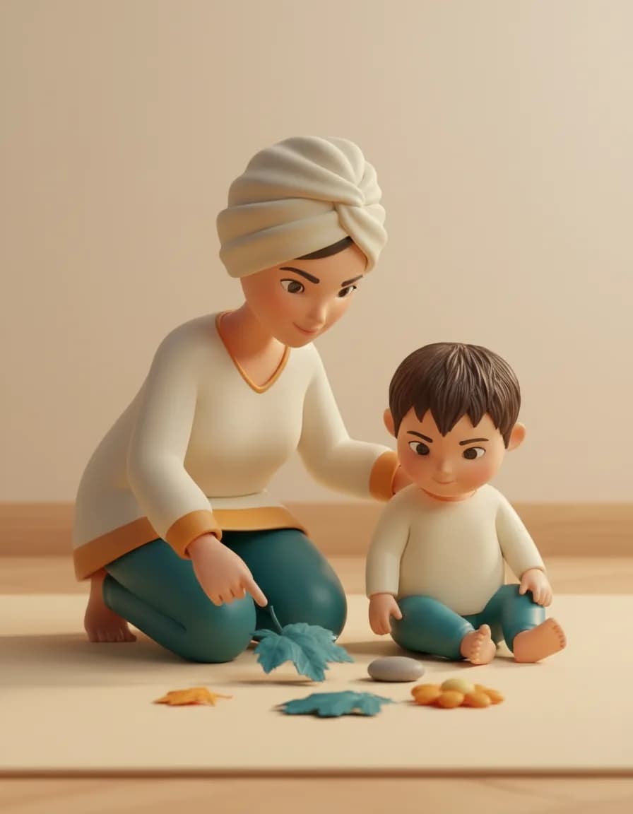 مرحله‌ی ۴ بازی سبدگردی برگ‌ها: در خانه محتوای سبد را با هم مرور و نام‌گذاری کنید.