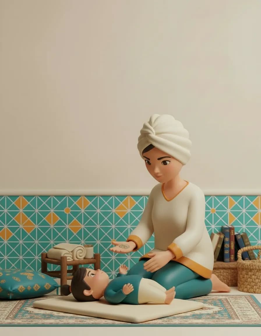 مرحلهی ۱ بازی ماساژ آرام بعد از حمام: بعد از حمام، بچه را روی حوله دراز بکشانید و کمی روغن کف دستتان بمالید.
