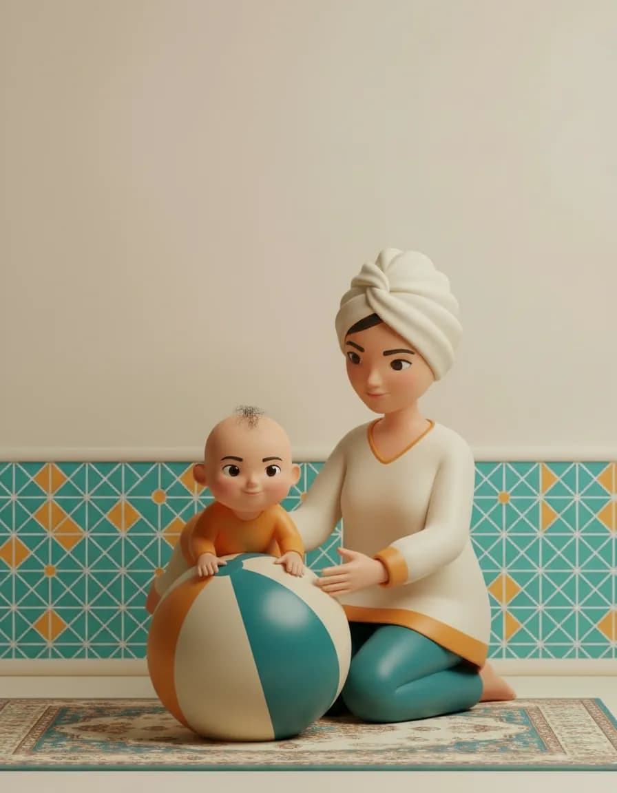 مرحلهی ۴ بازی توپ ساحلی شکمخوابی: با صدای شاد همراهی کنید: «بالا... پایین... شششش!»