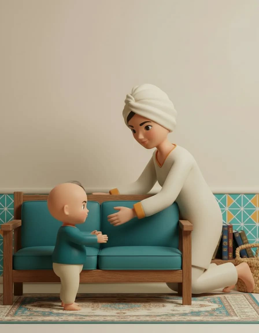 مرحله‌ی ۱ بازی گنج‌یابی دور مبل: دو صندلی محکم و سنگین (که با فشار دست بچه تکان نخورند) را چند سانتی‌متر از هم فاصله بگذارید.