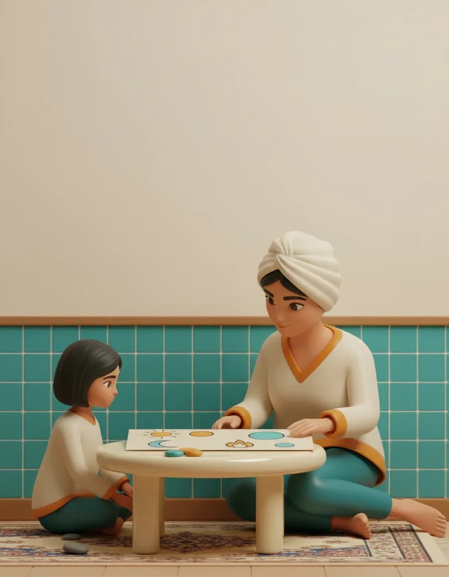مرحلهی ۱ بازی لوتوی وارونه: روی یک کاغذ چند جفت تصویر متضاد بکشید (مثلاً خورشید/ماه).
