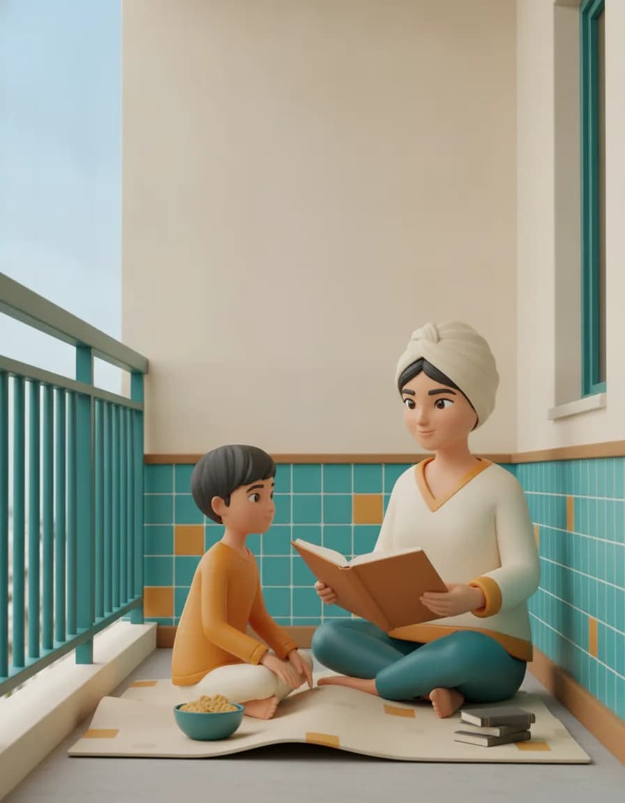 مرحله‌ی ۱ بازی پیک‌نیک کوچولوی بالکن: یک پتو روی زمین بالکن پهن کنید.