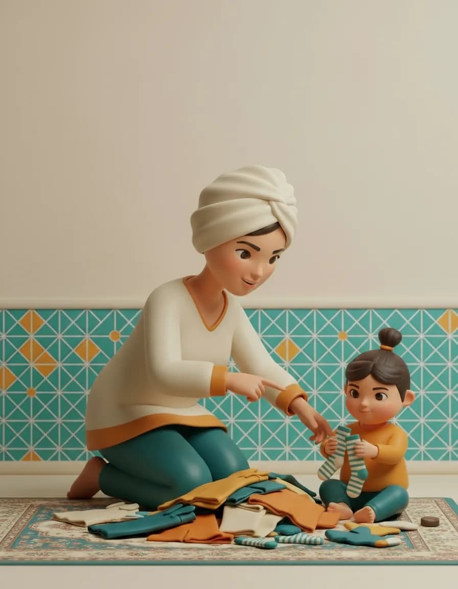 مرحلهی ۲ بازی دستهبندی لباسا: از او بخواهید همه جورابها را از بقیه لباسها جدا کند.