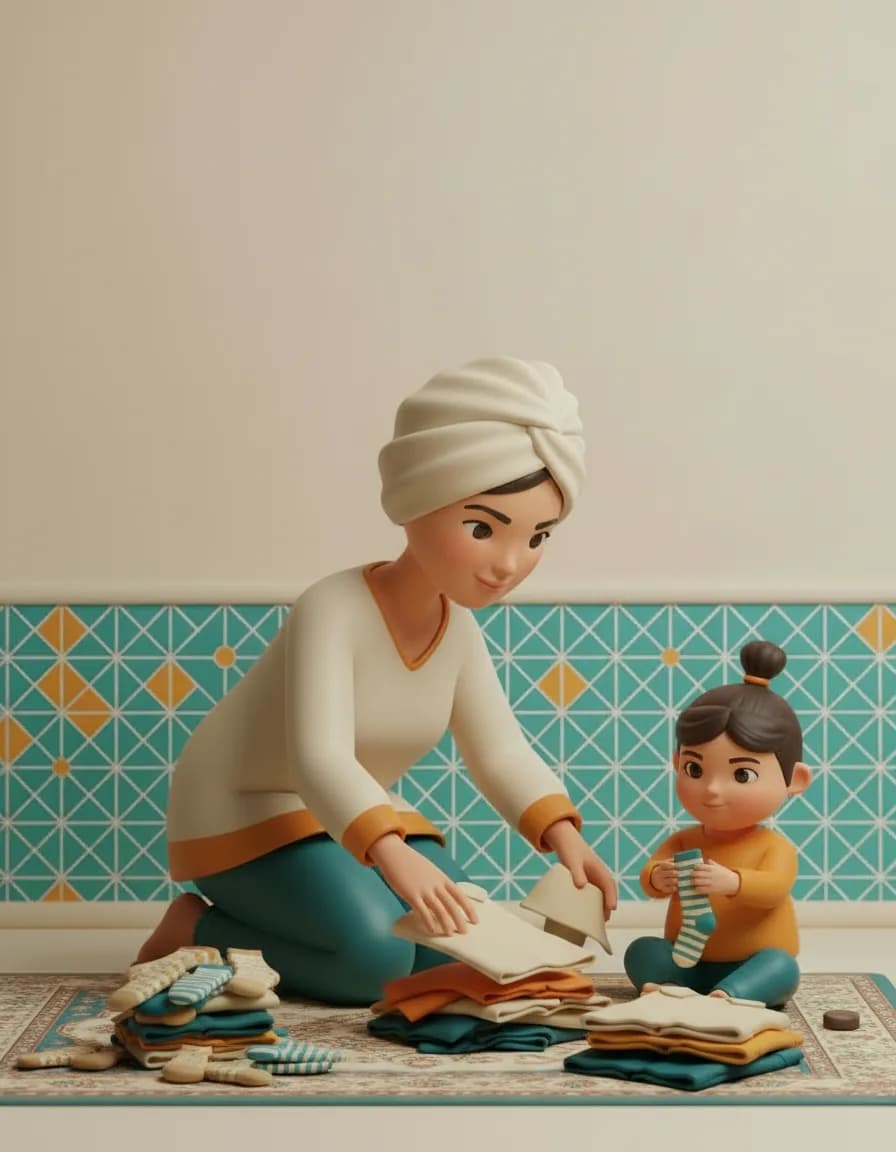 مرحلهی ۳ بازی دستهبندی لباسا: کمکش کنید جورابهای همشکل را کنار هم بگذارد («این با این جفته»).