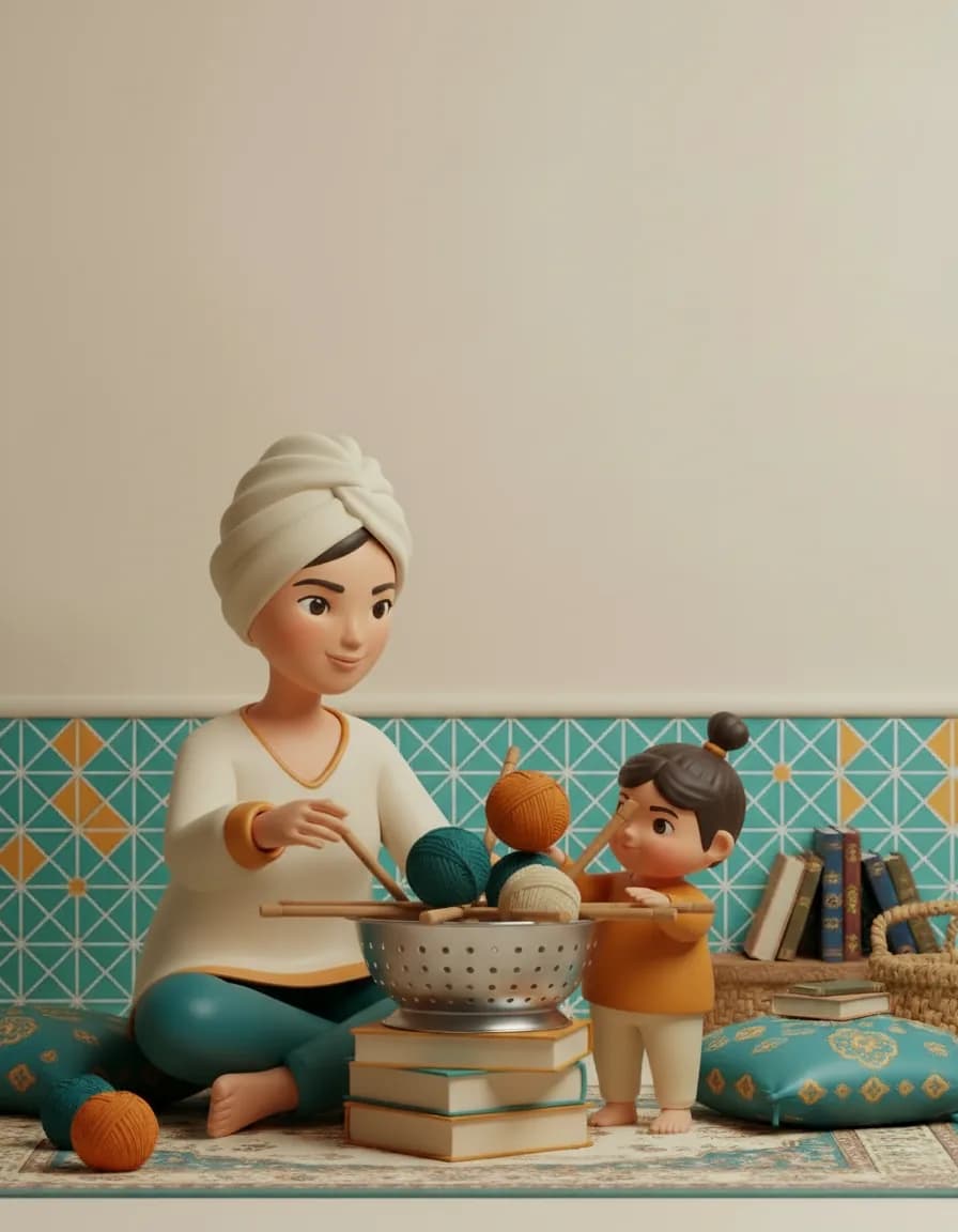 مرحلهی ۲ بازی بیرونکشیدن آرومآروم: گویهای پشمی یا کاغذی رو روی چوبها بچین.