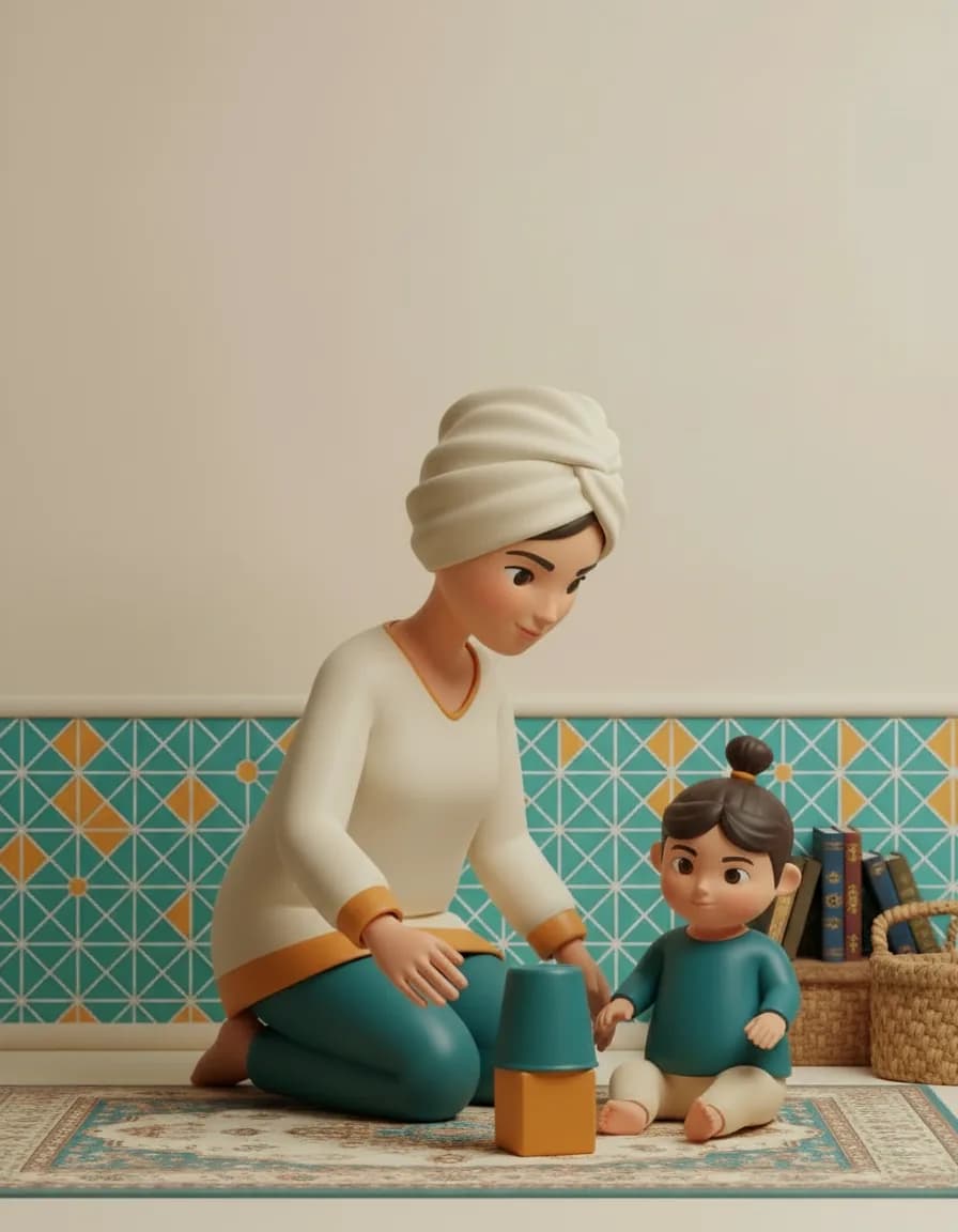 مرحله‌ی ۱ بازی لیوان و اسباب‌بازی پنهان: اسباب‌بازی رو جلوی چشم بچه بذار روی زمین.