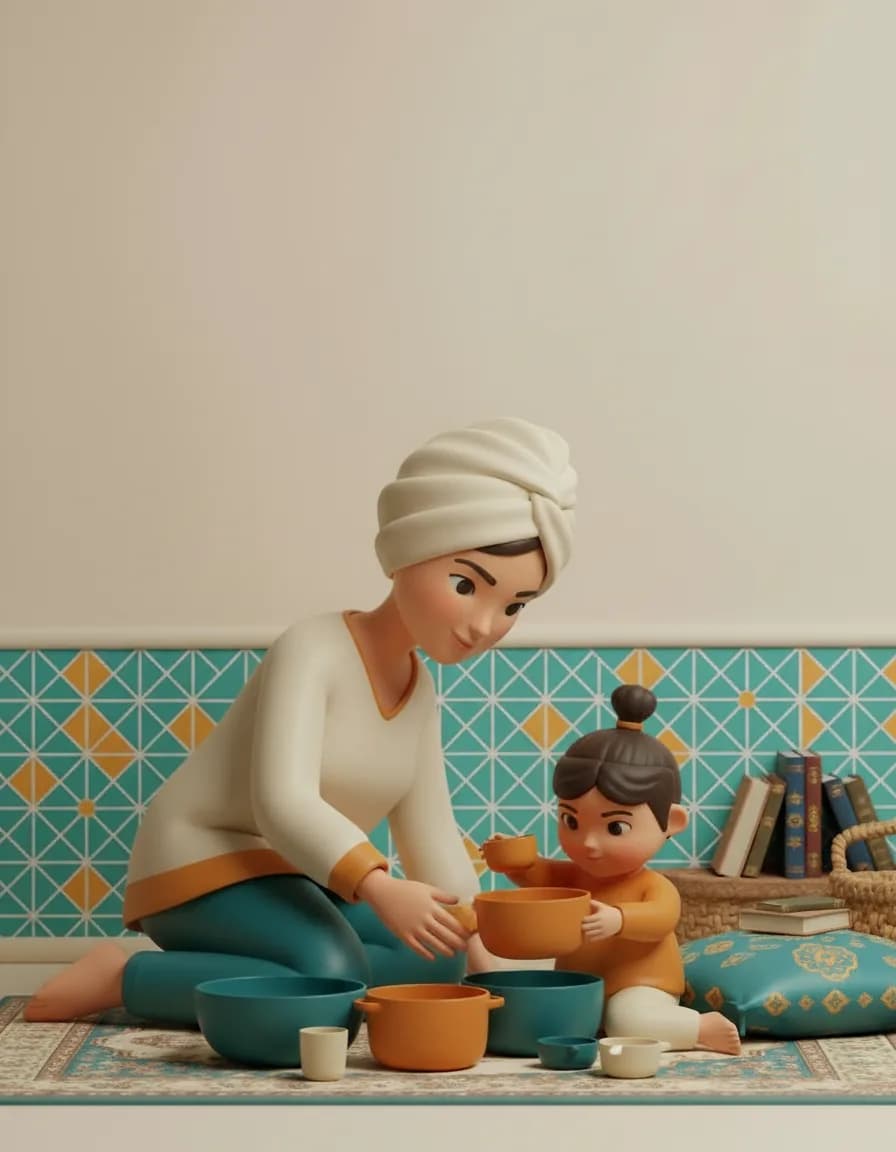 مرحلهی ۴ بازی جا دادن ظرفها تو هم: ازش بپرس «فکر میکنی کدوما جا میشن، کدوما جا نمیشن؟»