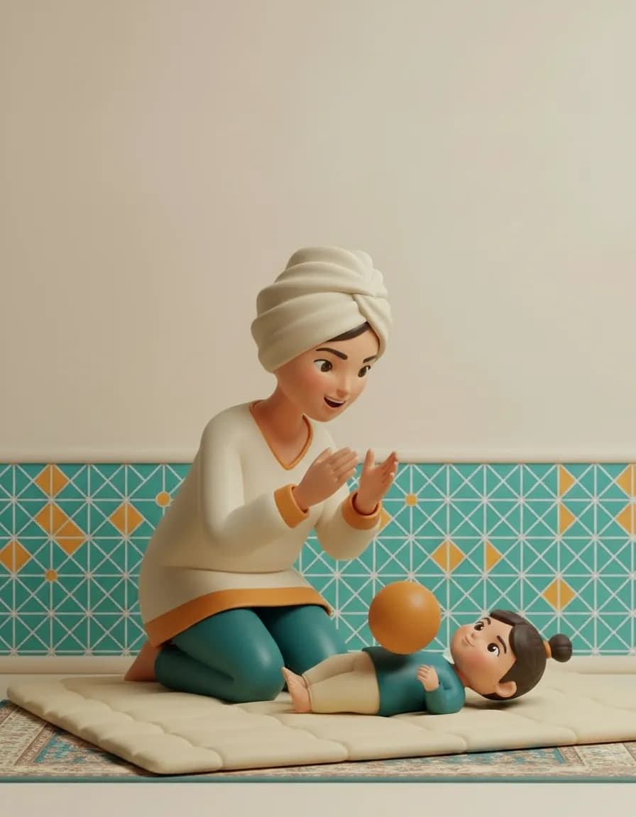 مرحلهی ۳ بازی غلت بده، دنبالش برو: هر بار کمی دورتر بغلتانید تا بیشتر تشویق به خزیدن شود.