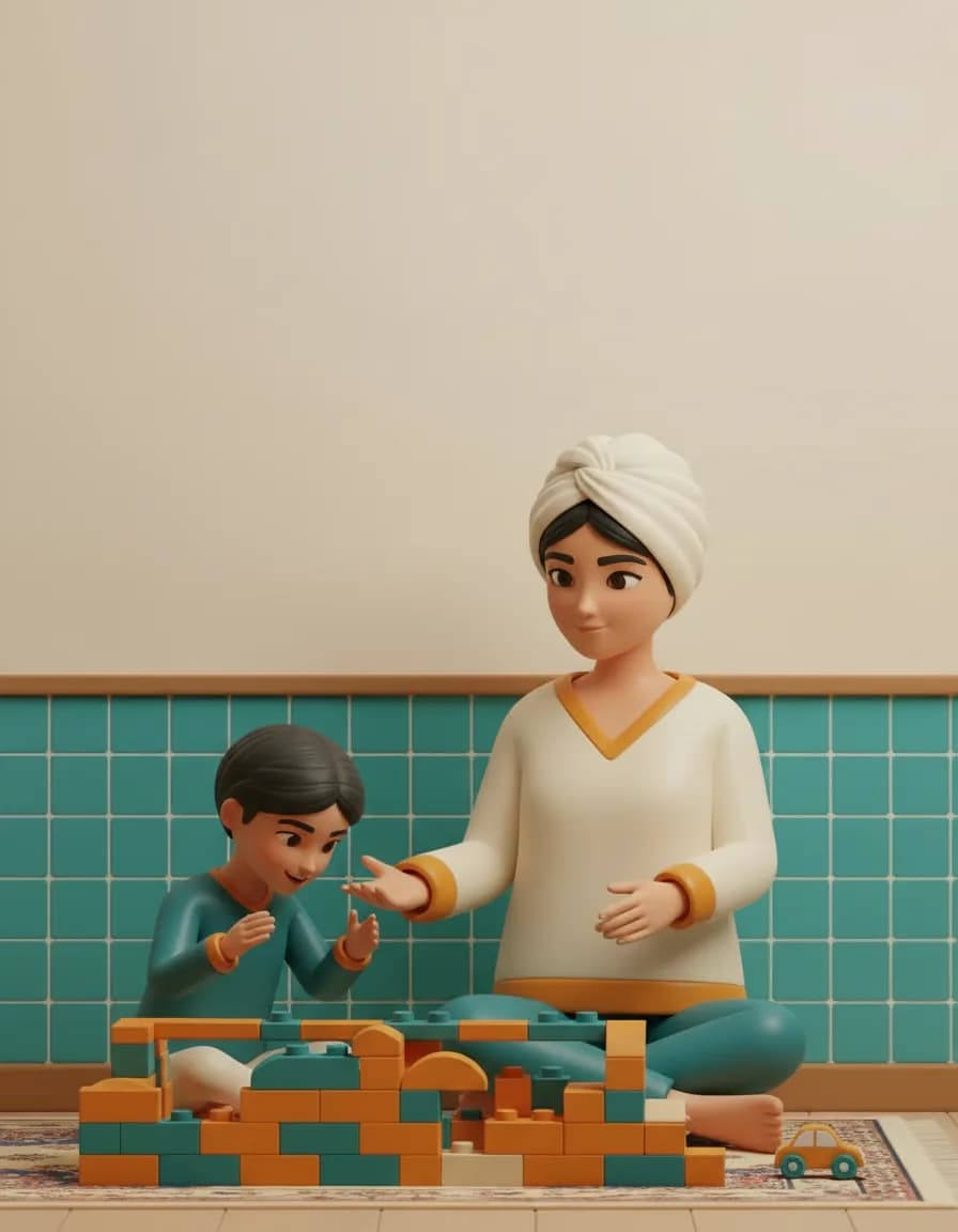 مرحلهی ۳ بازی هزارتوی آجری: برای نسخهی دیگر: یک حرف الفبا بگویید و از کودک بخواهید همان حرف را با بلوکها بسازد.