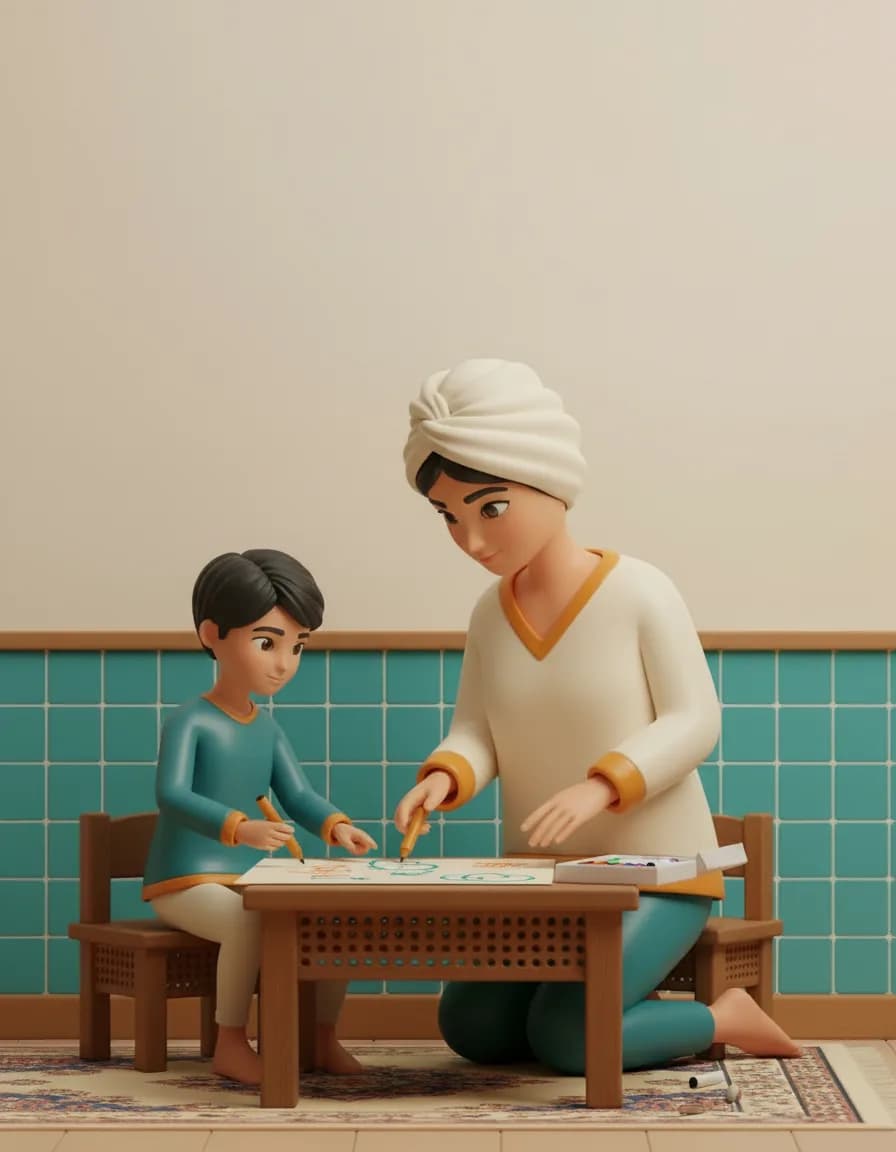 مرحلهی ۳ بازی بزرگترین و کوچیکترین نقاشی: با هم اندازهها را با انگشت روی کاغذ نشان دهید و مقایسه کنید.