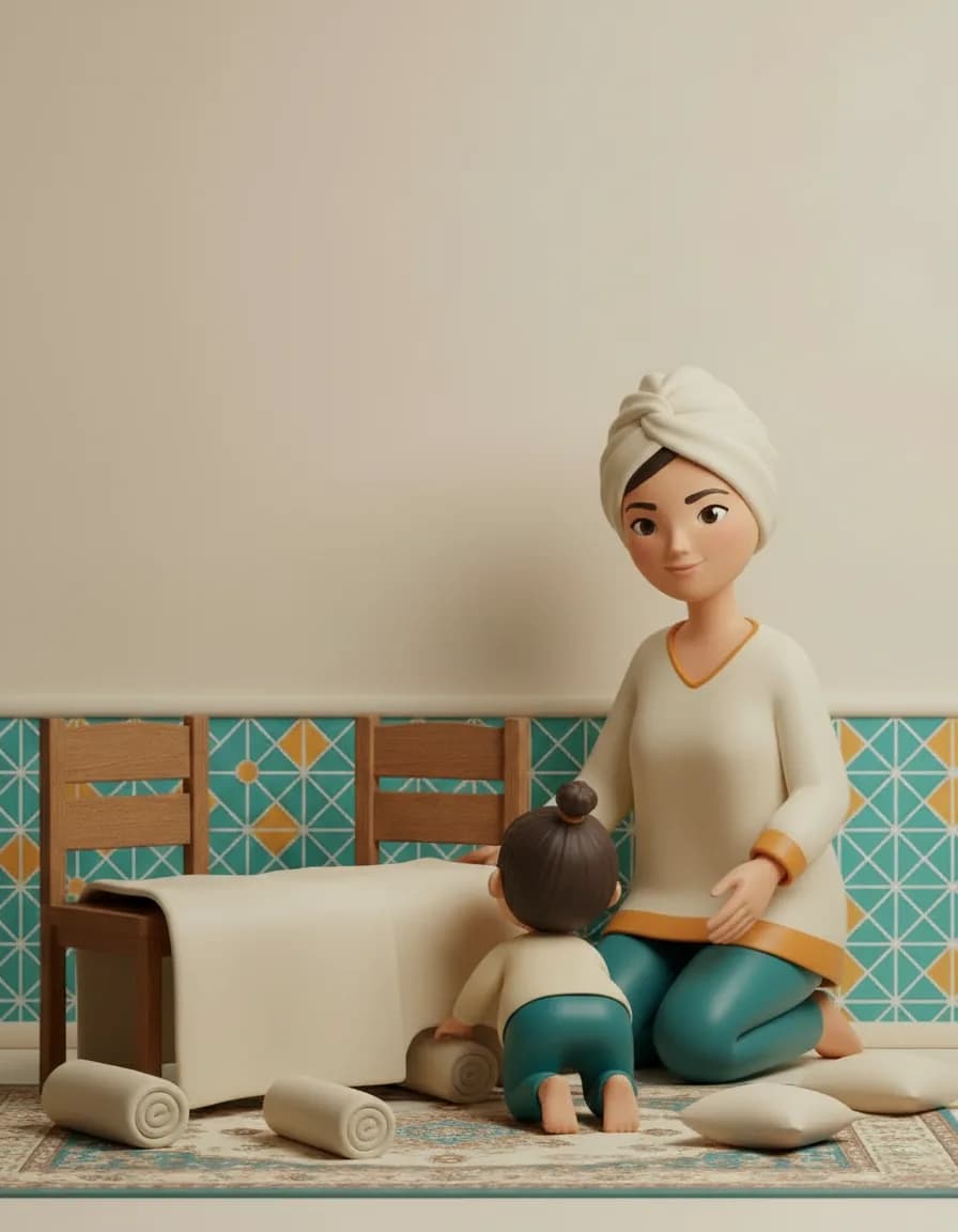 مرحلهی ۱ بازی مسیر ماجراجویی خونگی: یک پتو روی دو صندلی بیندازید تا تونل کوچکی برای سینهخیز رفتن بسازید.