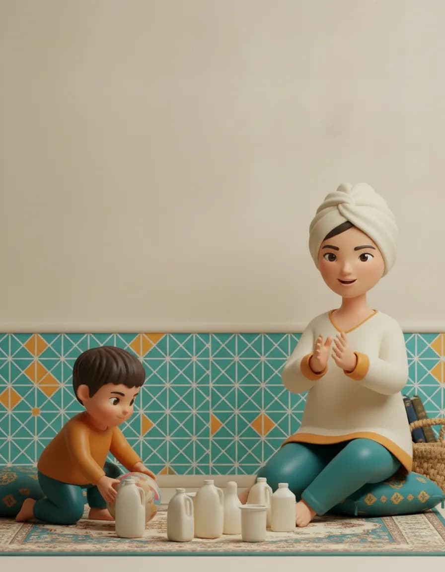 مرحلهی ۱ بازی بولینگ خونگی با شماره: با کمک کودک، ۵-۶ تا قوطی یا بطری خالی رو ردیف کن (اگه دوست داشتی روشون شماره بچسبون).